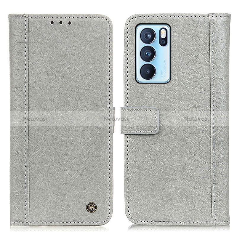 Leather Case Stands Flip Cover Holder M10L for Oppo Reno6 Pro 5G India Gray