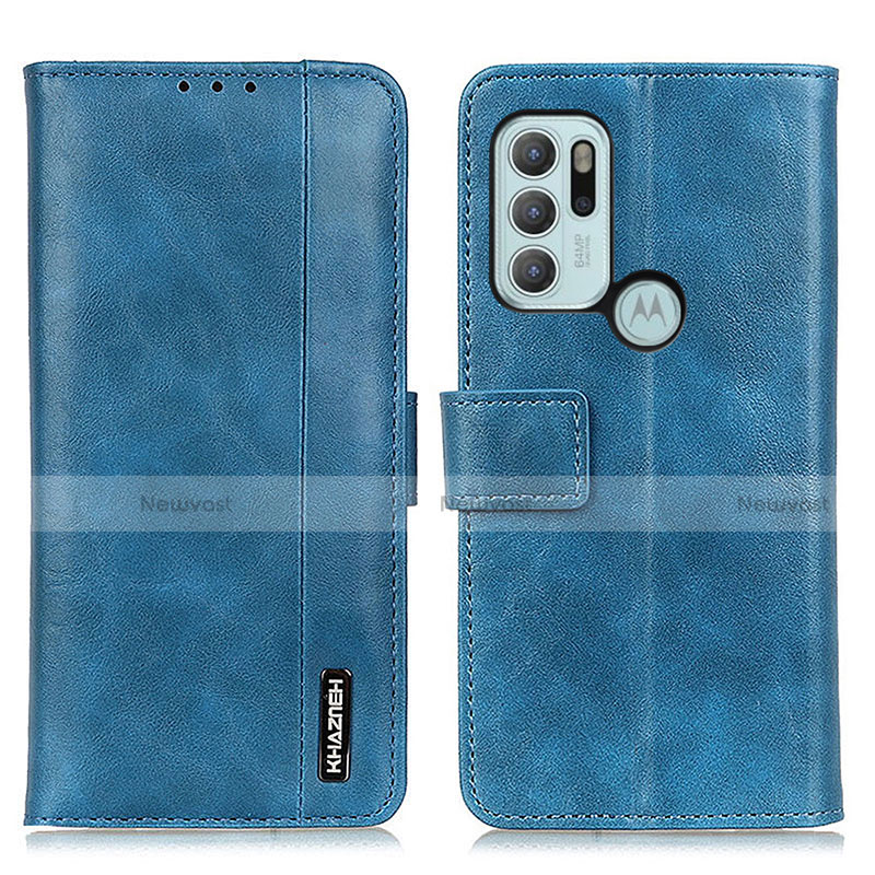 Leather Case Stands Flip Cover Holder M11L for Motorola Moto G60s Blue