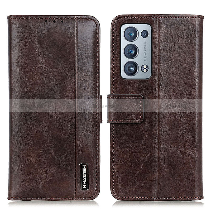 Leather Case Stands Flip Cover Holder M11L for Oppo Reno6 Pro 5G Brown