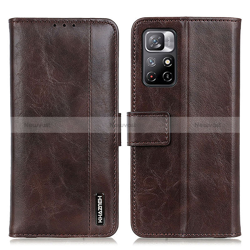 Leather Case Stands Flip Cover Holder M11L for Xiaomi Redmi Note 11S 5G Brown