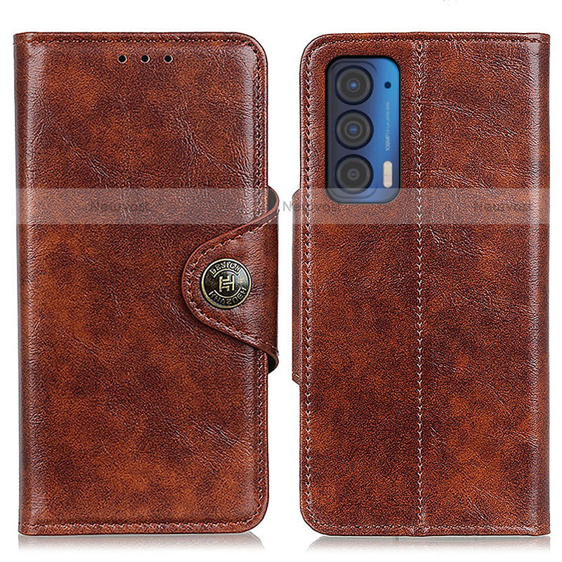 Leather Case Stands Flip Cover Holder M12L for Motorola Moto Edge (2021) 5G Brown