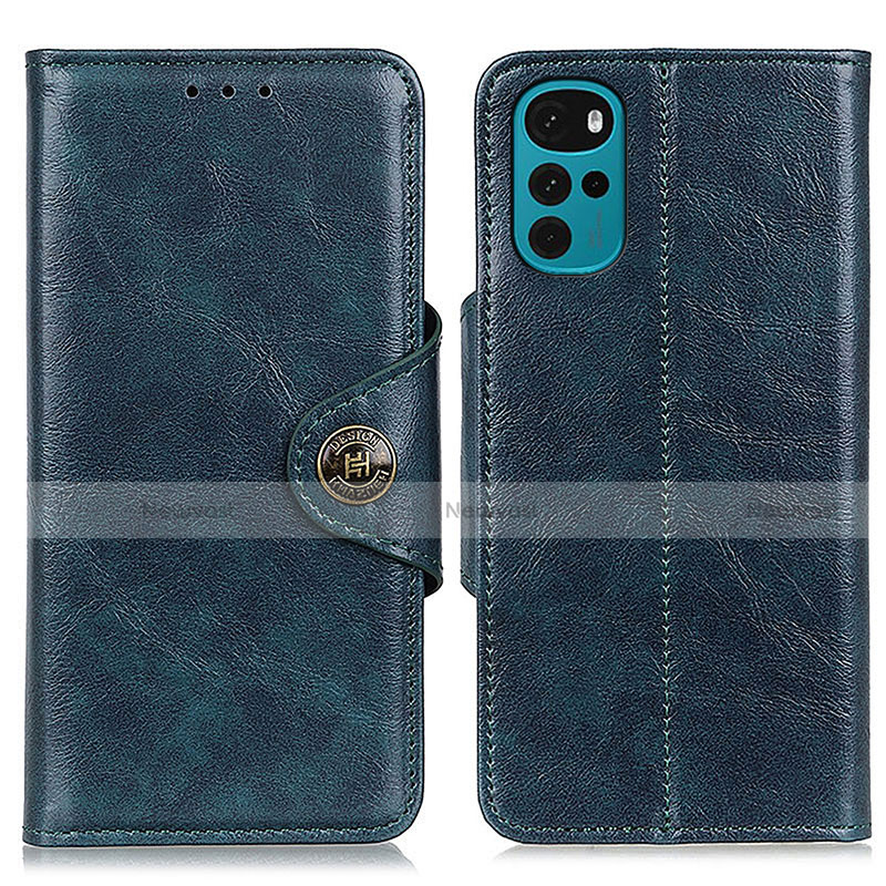 Leather Case Stands Flip Cover Holder M12L for Motorola Moto G22 Blue