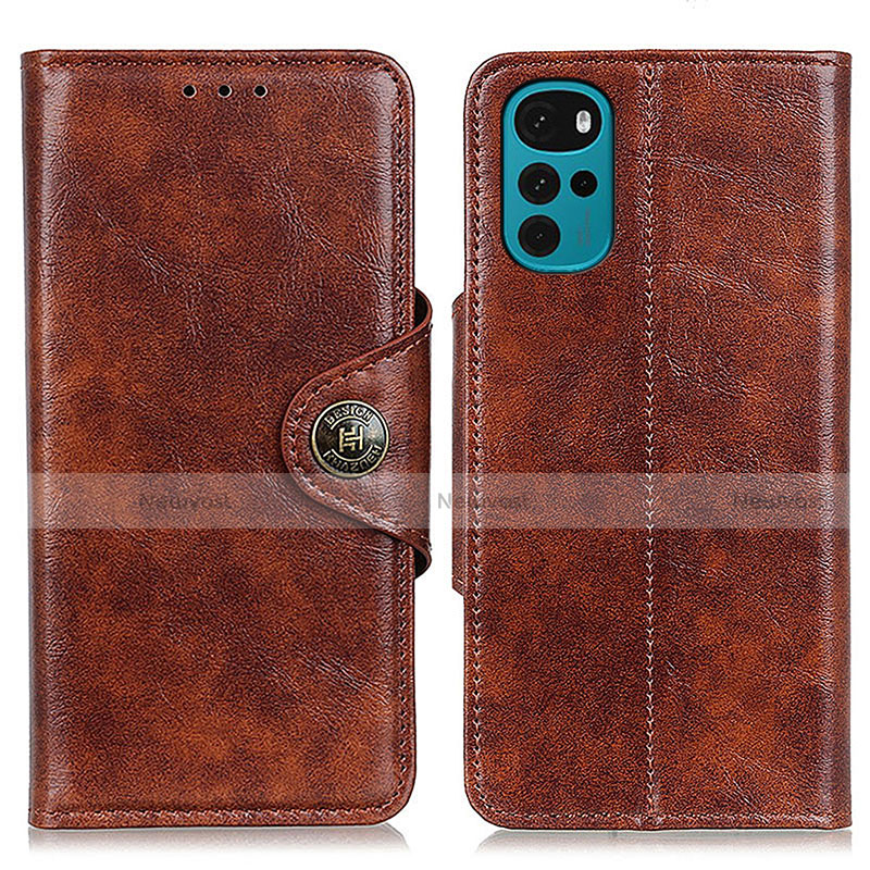 Leather Case Stands Flip Cover Holder M12L for Motorola Moto G22 Brown