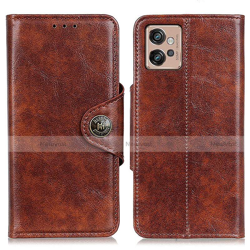Leather Case Stands Flip Cover Holder M12L for Motorola Moto G32 Brown