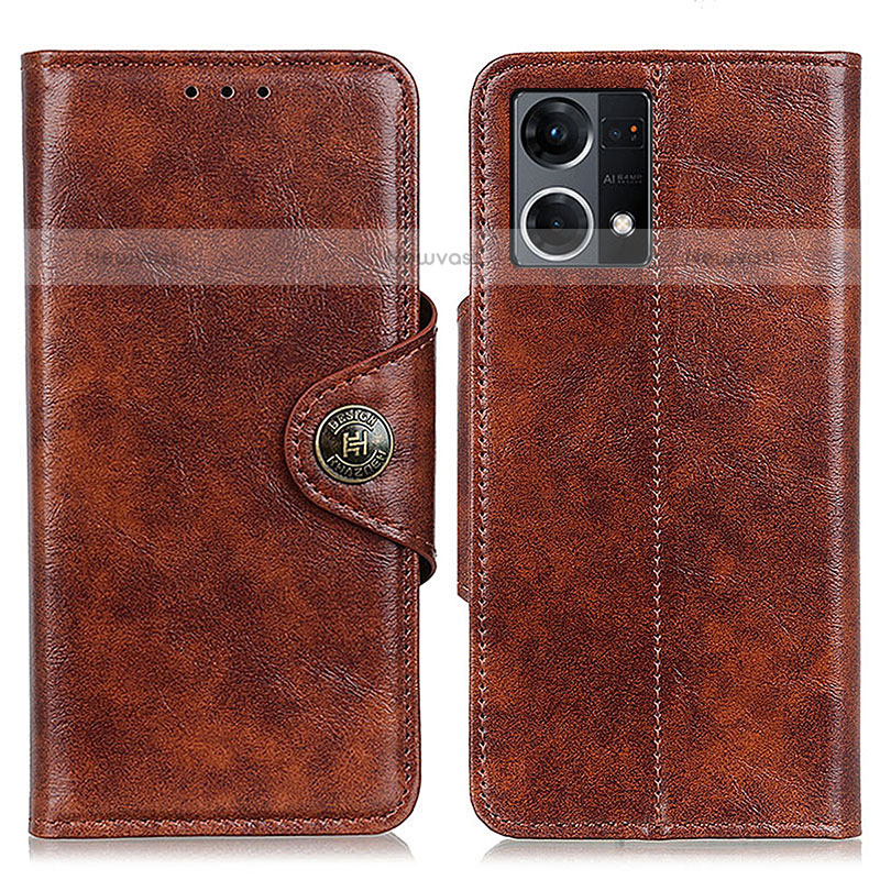 Leather Case Stands Flip Cover Holder M12L for Oppo F21s Pro 4G Brown