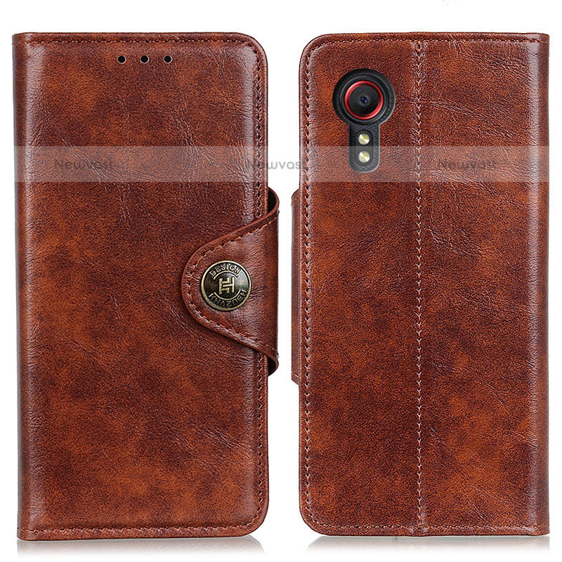 Leather Case Stands Flip Cover Holder M12L for Samsung Galaxy XCover 5 SM-G525F Brown