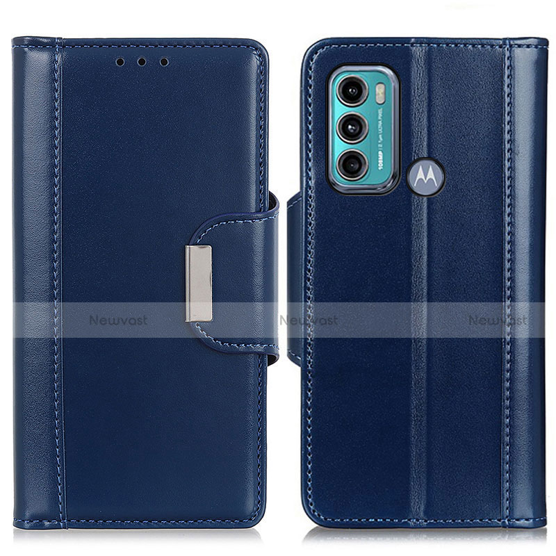 Leather Case Stands Flip Cover Holder M13L for Motorola Moto G60 Blue