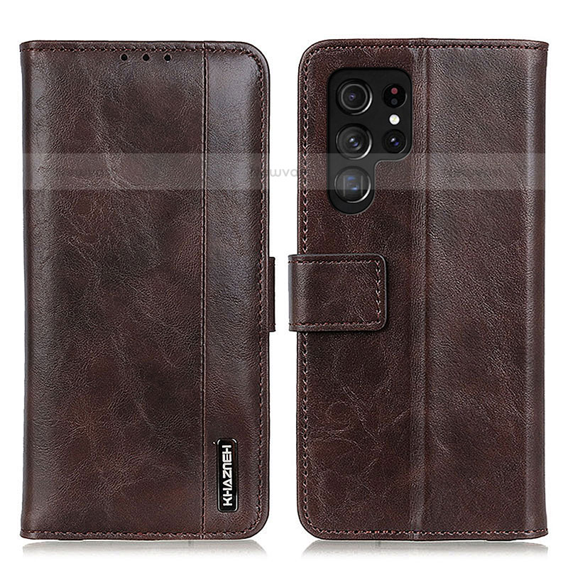 Leather Case Stands Flip Cover Holder M13L for Samsung Galaxy S21 Ultra 5G Brown
