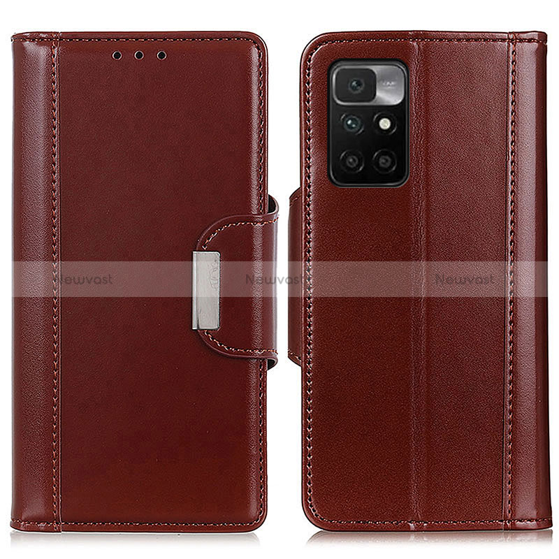 Leather Case Stands Flip Cover Holder M13L for Xiaomi Redmi 10 (2022) Brown