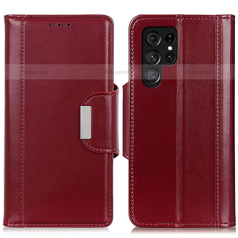 Leather Case Stands Flip Cover Holder M14L for Samsung Galaxy S21 Ultra 5G Red