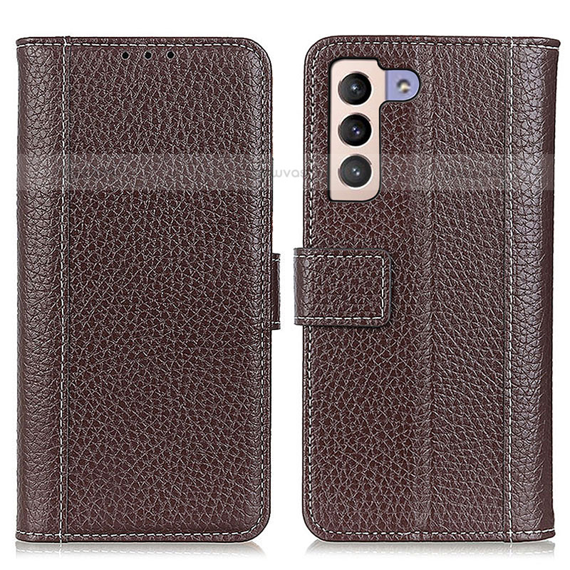 Leather Case Stands Flip Cover Holder M14L for Samsung Galaxy S22 5G Brown