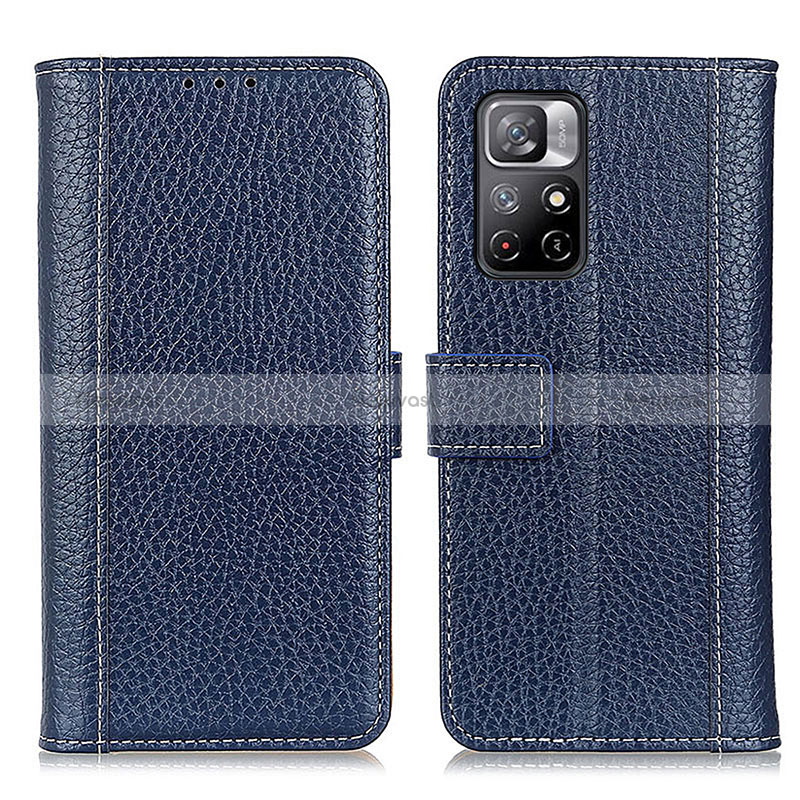 Leather Case Stands Flip Cover Holder M14L for Xiaomi Redmi Note 11S 5G Blue