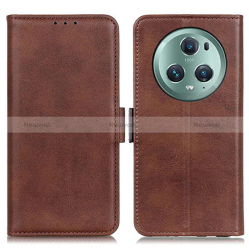 Leather Case Stands Flip Cover Holder M15L for Huawei Honor Magic5 Pro 5G Brown