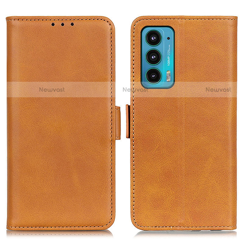 Leather Case Stands Flip Cover Holder M15L for Motorola Moto Edge 20 5G Light Brown