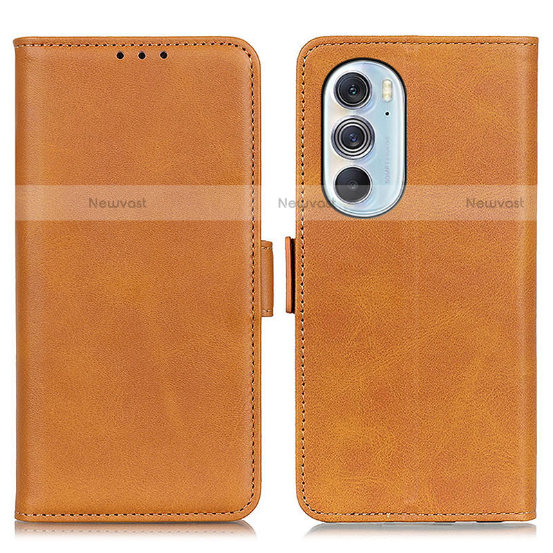 Leather Case Stands Flip Cover Holder M15L for Motorola Moto Edge Plus (2022) 5G Light Brown