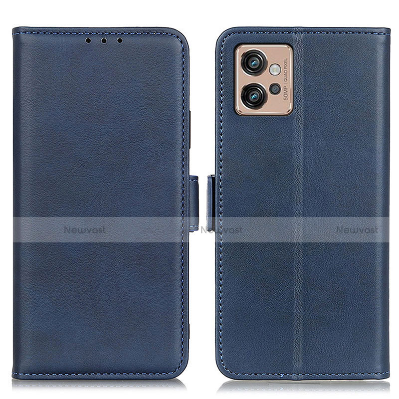 Leather Case Stands Flip Cover Holder M15L for Motorola Moto G32 Blue