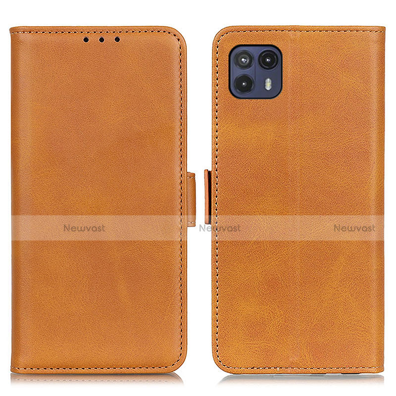 Leather Case Stands Flip Cover Holder M15L for Motorola Moto G50 5G Light Brown