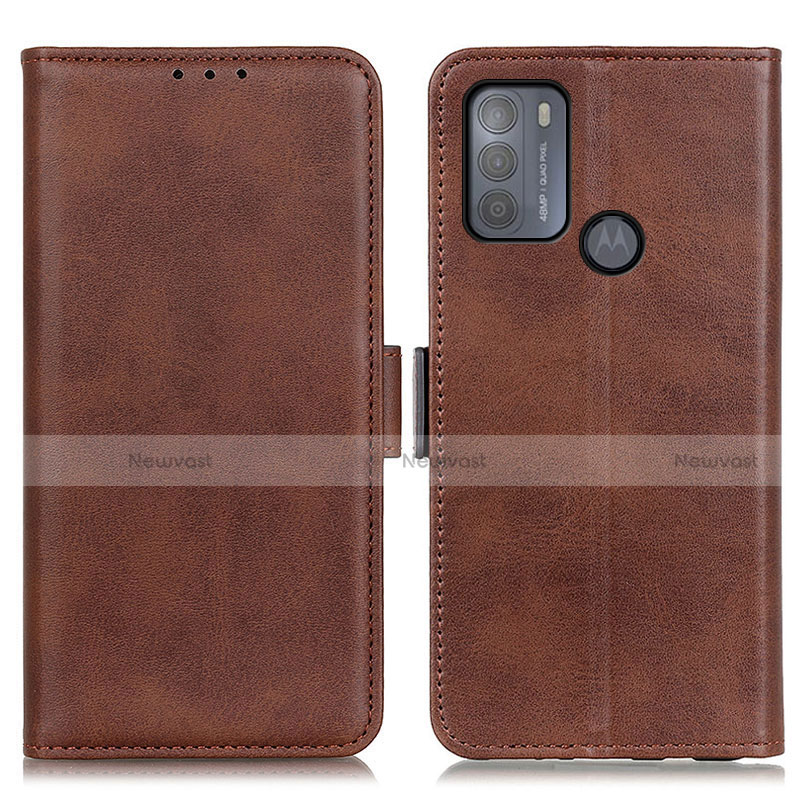 Leather Case Stands Flip Cover Holder M15L for Motorola Moto G50 Brown