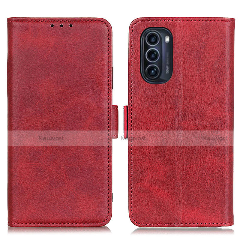 Leather Case Stands Flip Cover Holder M15L for Motorola Moto G52j 5G Red
