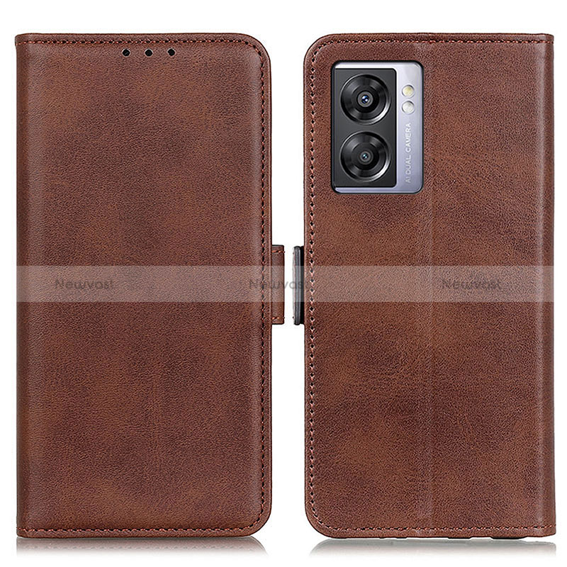 Leather Case Stands Flip Cover Holder M15L for Oppo A56S 5G Brown