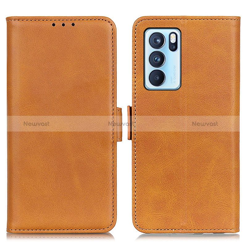 Leather Case Stands Flip Cover Holder M15L for Oppo Reno6 Pro 5G India Light Brown