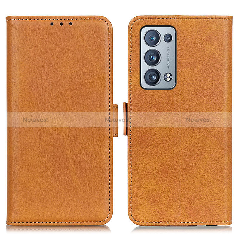 Leather Case Stands Flip Cover Holder M15L for Oppo Reno6 Pro 5G Light Brown