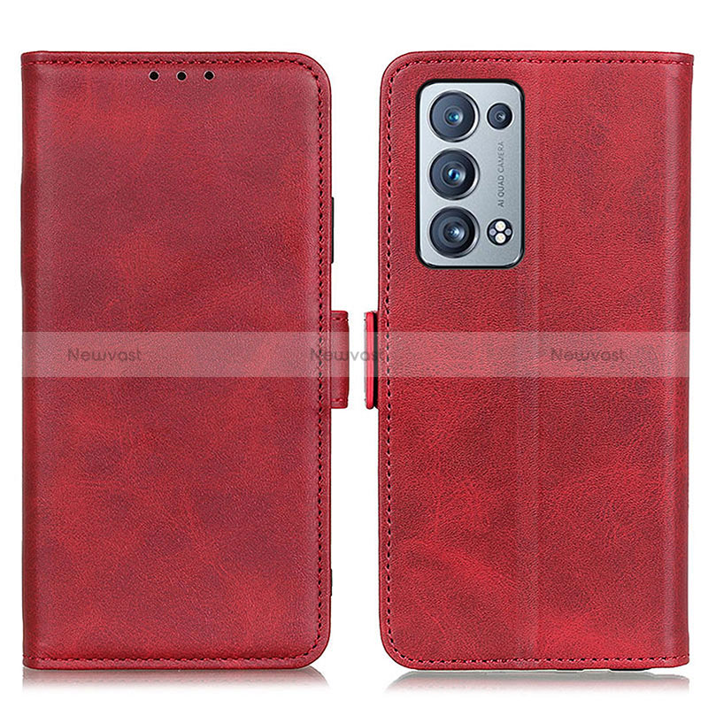 Leather Case Stands Flip Cover Holder M15L for Oppo Reno6 Pro+ Plus 5G Red