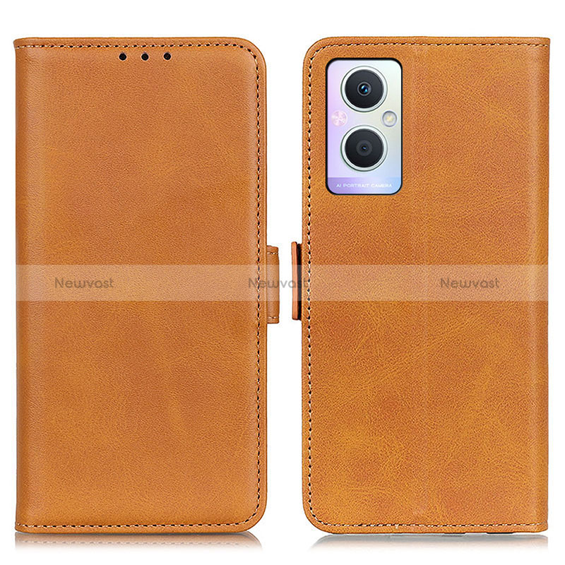 Leather Case Stands Flip Cover Holder M15L for Oppo Reno8 Z 5G Light Brown