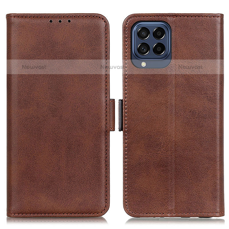 Leather Case Stands Flip Cover Holder M15L for Samsung Galaxy M53 5G Brown
