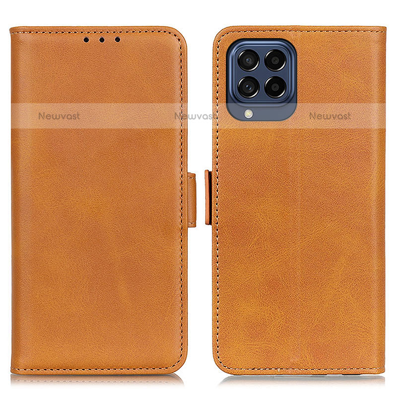 Leather Case Stands Flip Cover Holder M15L for Samsung Galaxy M53 5G Light Brown