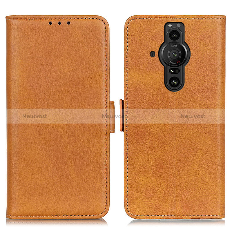 Leather Case Stands Flip Cover Holder M15L for Sony Xperia PRO-I Light Brown