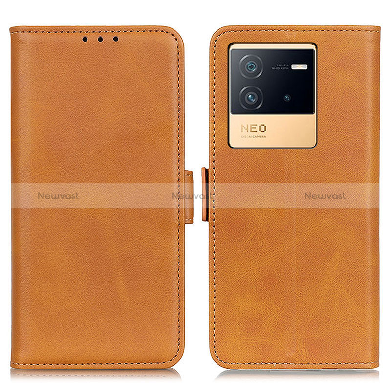 Leather Case Stands Flip Cover Holder M15L for Vivo iQOO Neo6 5G Light Brown