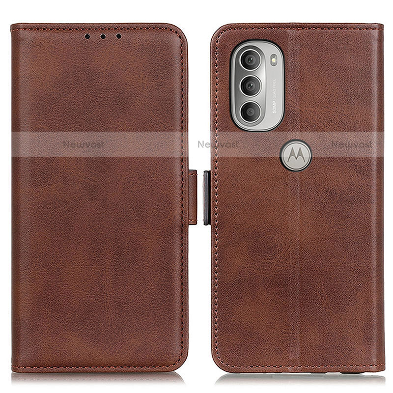 Leather Case Stands Flip Cover Holder M16L for Motorola Moto G51 5G Brown