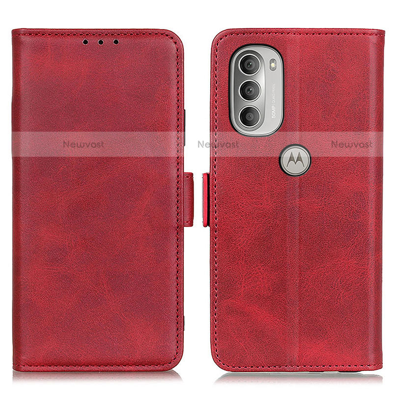 Leather Case Stands Flip Cover Holder M16L for Motorola Moto G51 5G Red