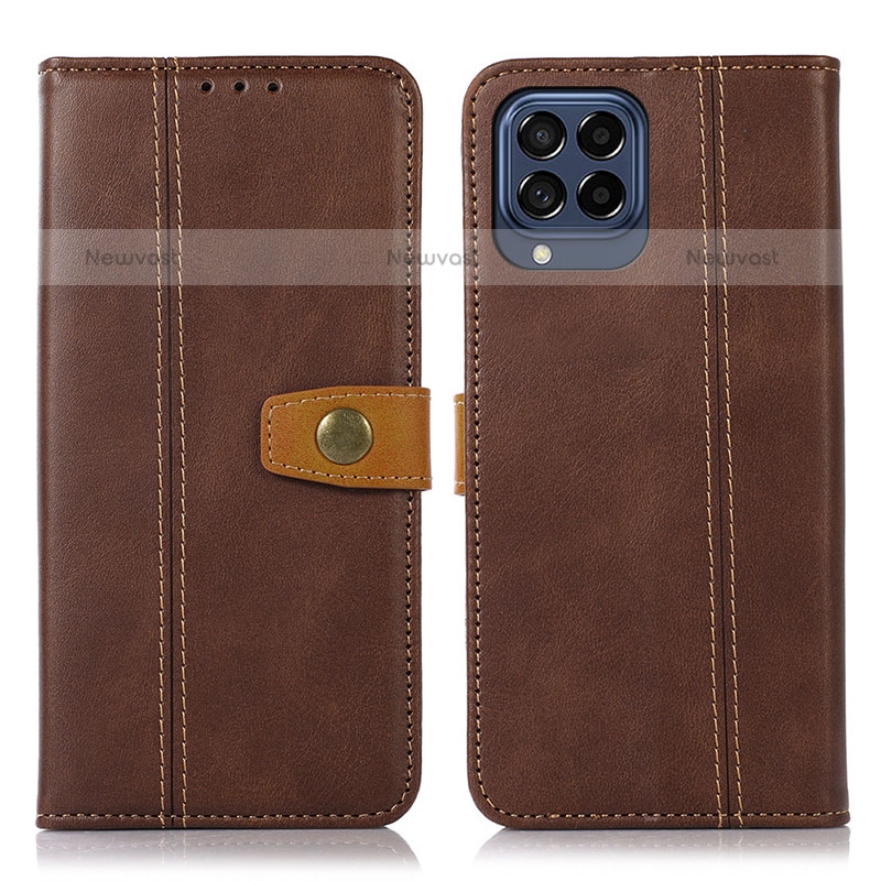 Leather Case Stands Flip Cover Holder M16L for Samsung Galaxy M53 5G Brown