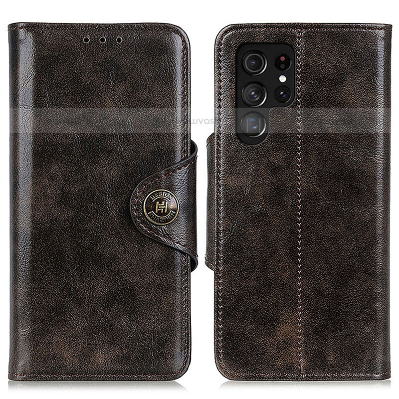 Leather Case Stands Flip Cover Holder M16L for Samsung Galaxy S21 Ultra 5G Brown