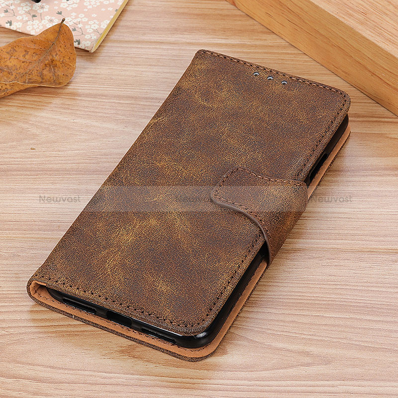 Leather Case Stands Flip Cover Holder M16L for Samsung Galaxy S22 Plus 5G Brown