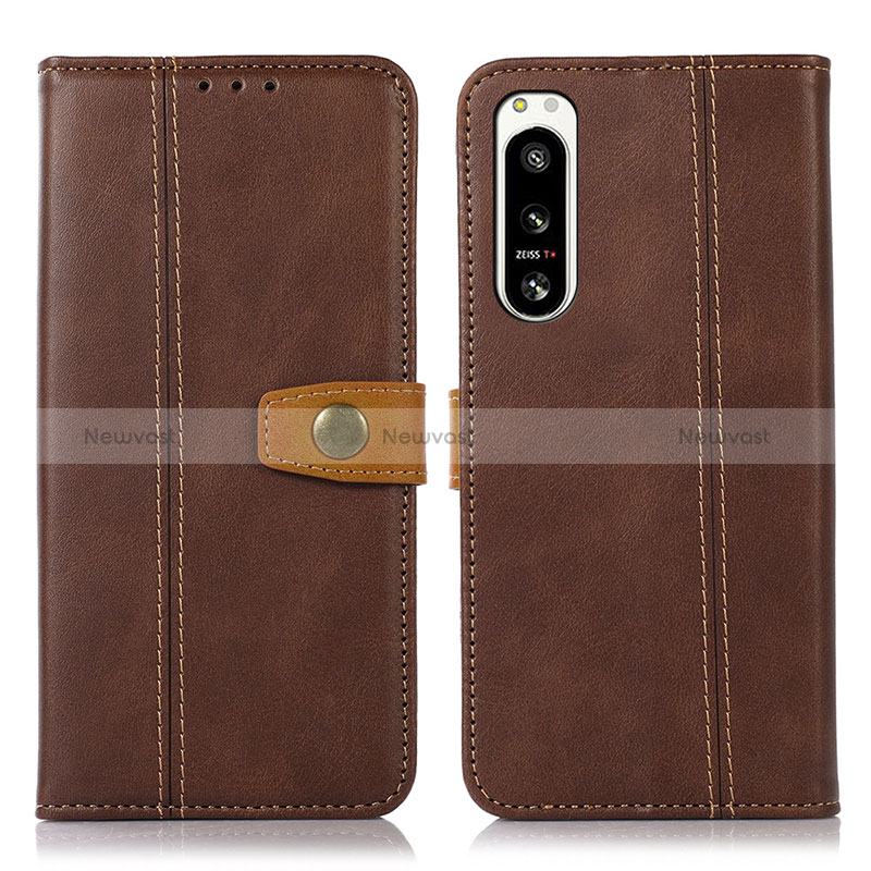 Leather Case Stands Flip Cover Holder M16L for Sony Xperia 5 IV Brown