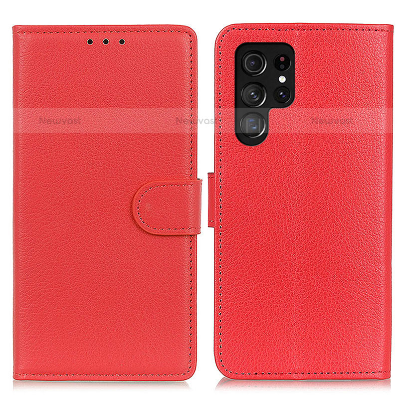 Leather Case Stands Flip Cover Holder M18L for Samsung Galaxy S21 Ultra 5G Red