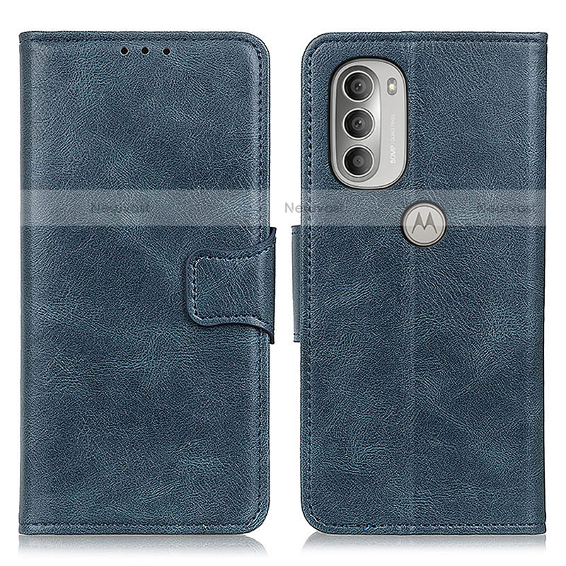 Leather Case Stands Flip Cover Holder M19L for Motorola Moto G51 5G Blue