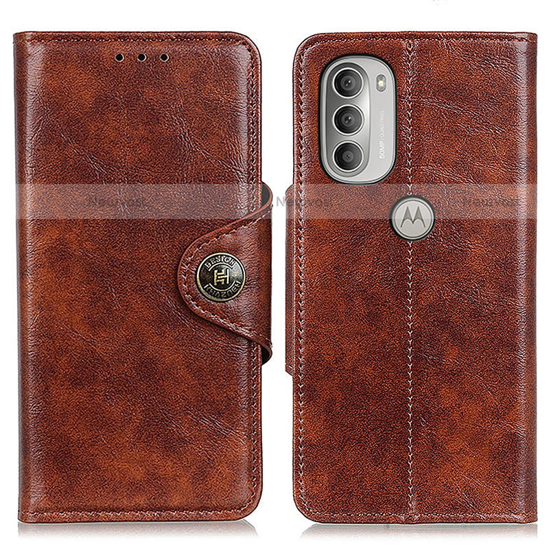 Leather Case Stands Flip Cover Holder M20L for Motorola Moto G51 5G Brown