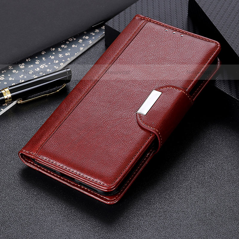 Leather Case Stands Flip Cover Holder M22L for Samsung Galaxy S21 Ultra 5G Brown