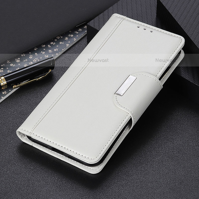 Leather Case Stands Flip Cover Holder M22L for Samsung Galaxy S22 5G White