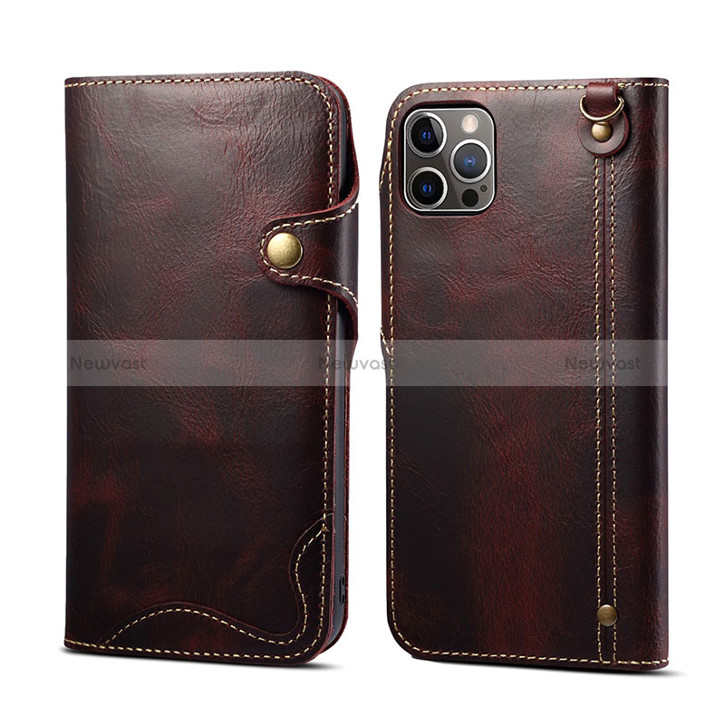Leather Case Stands Flip Cover Holder MT1 for Apple iPhone 14 Pro Brown