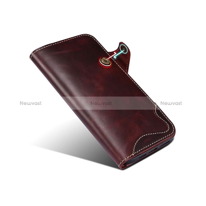 Leather Case Stands Flip Cover Holder MT5 for Apple iPhone 14 Pro Brown