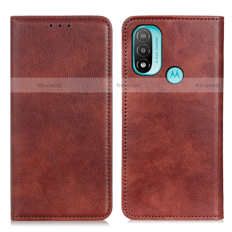 Leather Case Stands Flip Cover Holder N01P for Motorola Moto E20 Brown