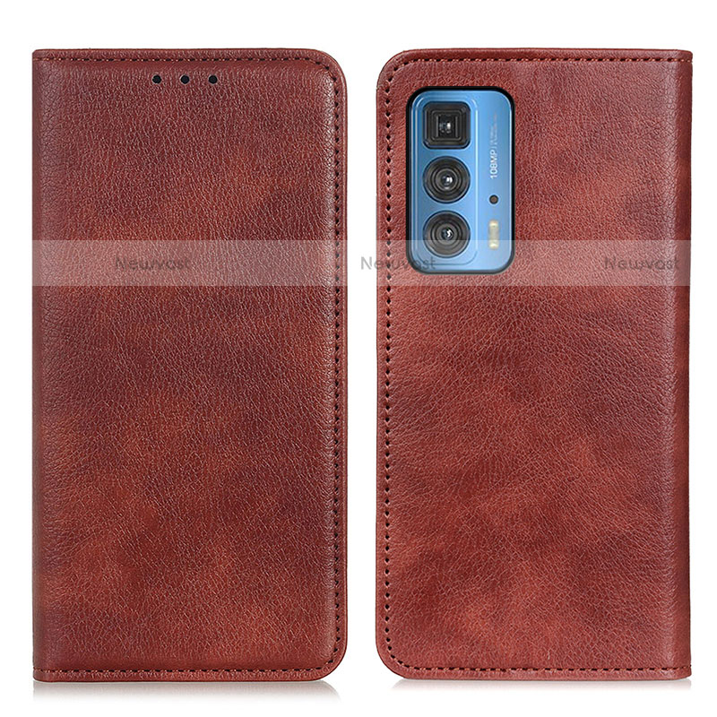 Leather Case Stands Flip Cover Holder N01P for Motorola Moto Edge 20 Pro 5G Brown