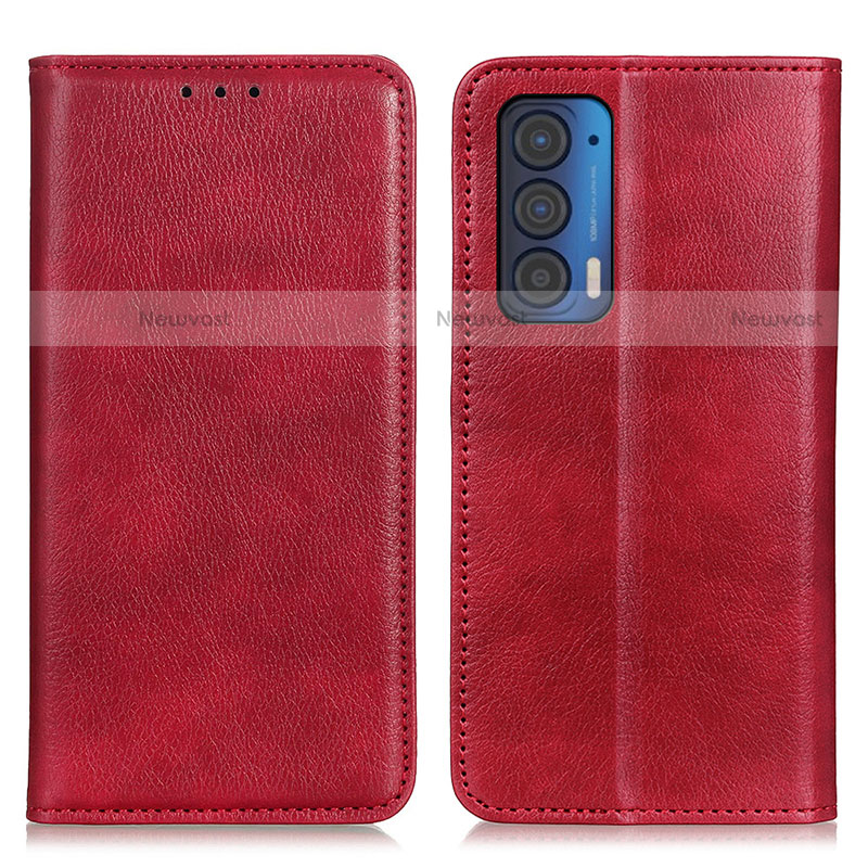Leather Case Stands Flip Cover Holder N01P for Motorola Moto Edge (2021) 5G Red