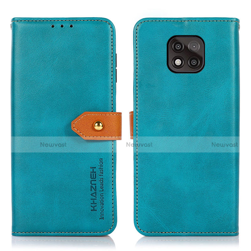 Leather Case Stands Flip Cover Holder N01P for Motorola Moto G Power (2021) Cyan