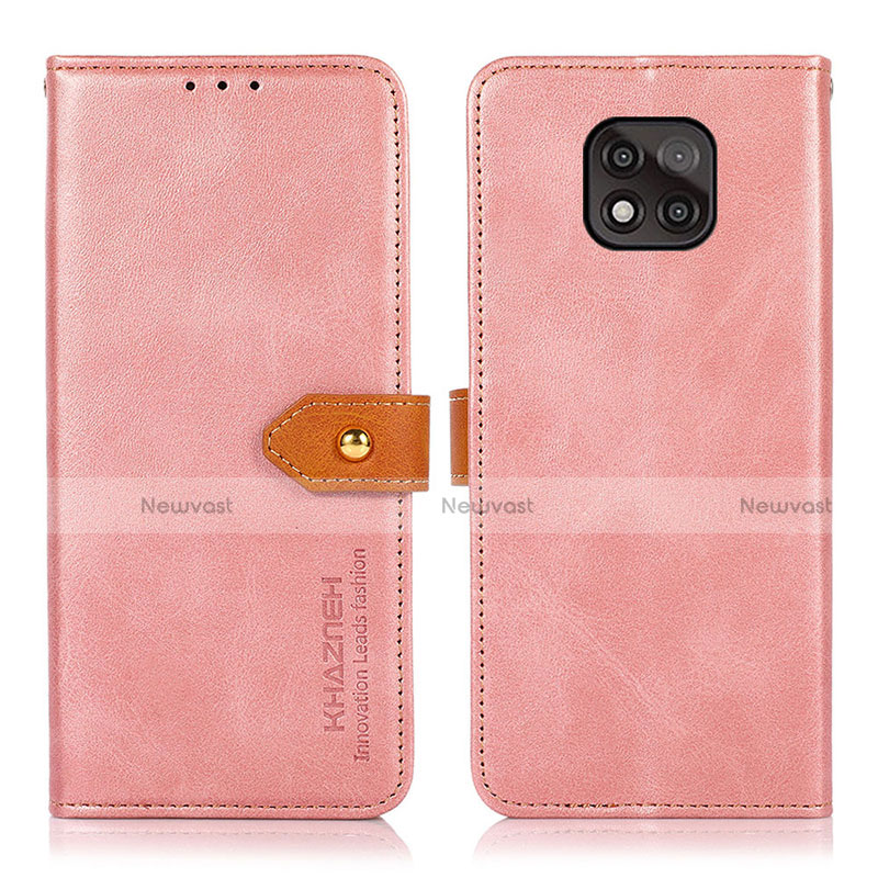 Leather Case Stands Flip Cover Holder N01P for Motorola Moto G Power (2021) Pink